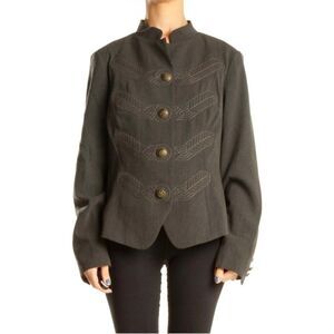 CAbi Women’s military inspired charcoal gray jacket blazer regal buttons 8 EUC!